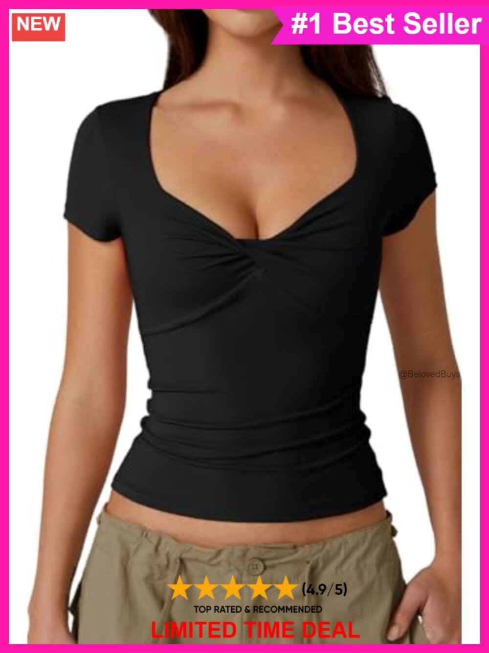 Double Lined Twist Front V Neck Short Sleeve Crop Top